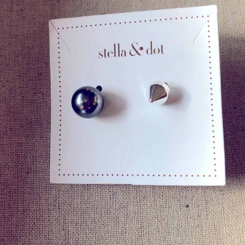 Stella & Dot Deja Vu Pearl Silver Reversible Stud Earrings